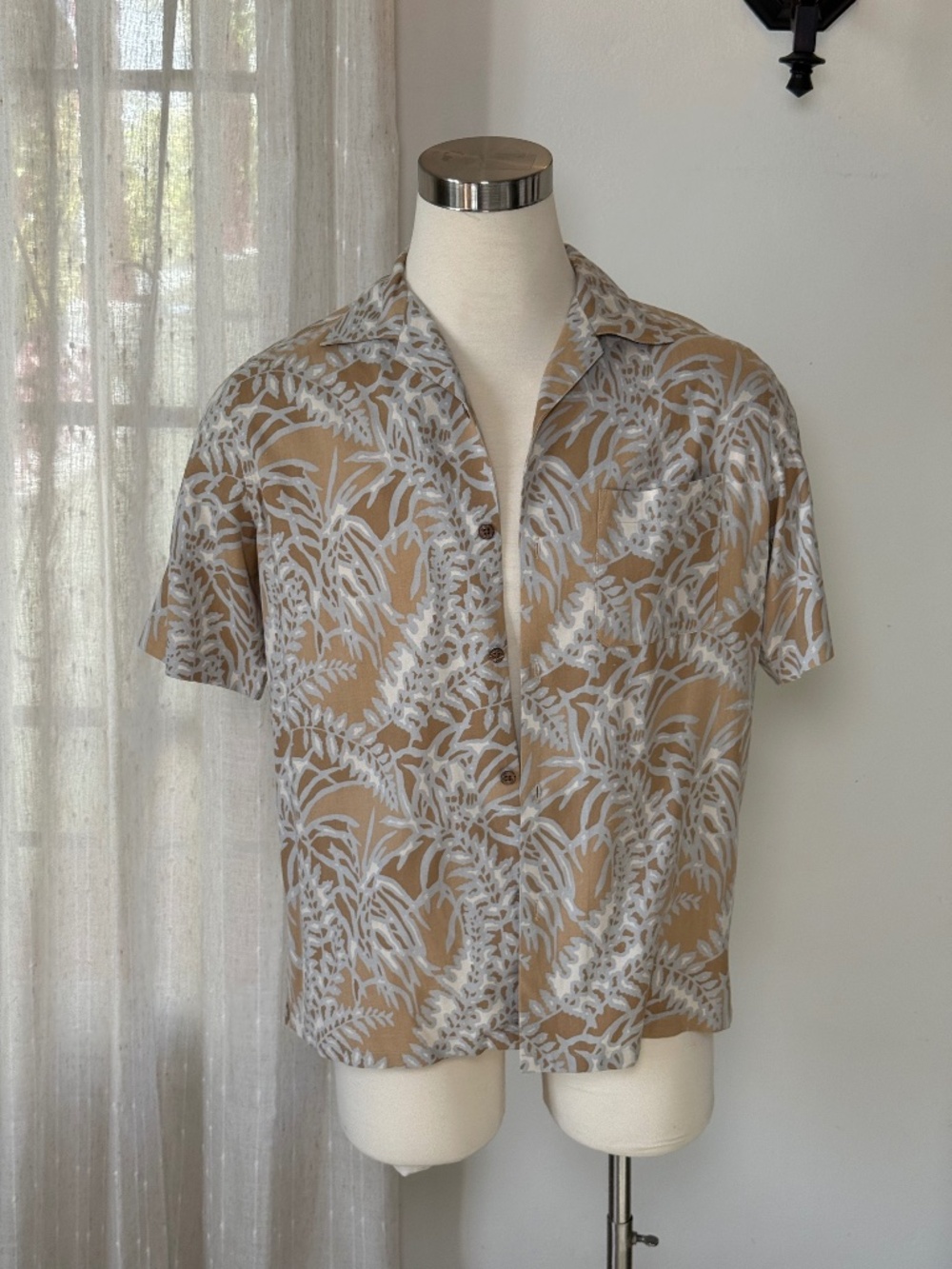 Vintage Island Republic Silk Resort Shirt Tropical Leaf Print Camp Collar Small